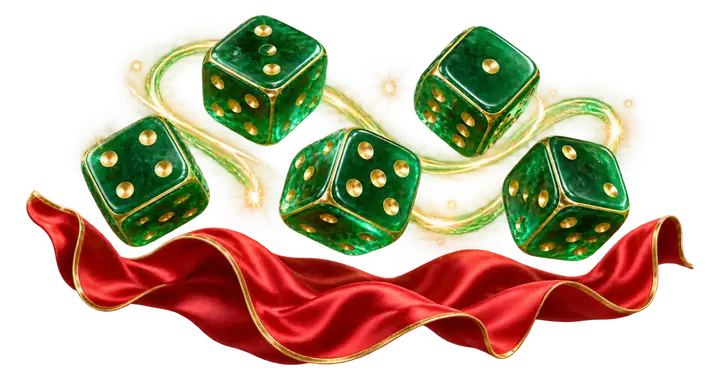 Dados de jade caindo ao acaso sobre seda vermelha