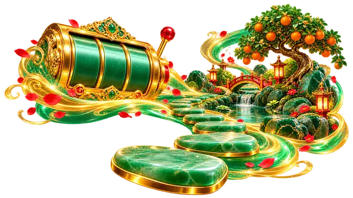 Pedras de jade que se afastam dos rolos rumo a um jardim