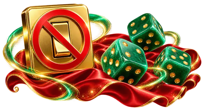 Interruptor dourado riscado ao lado de dados espalhados